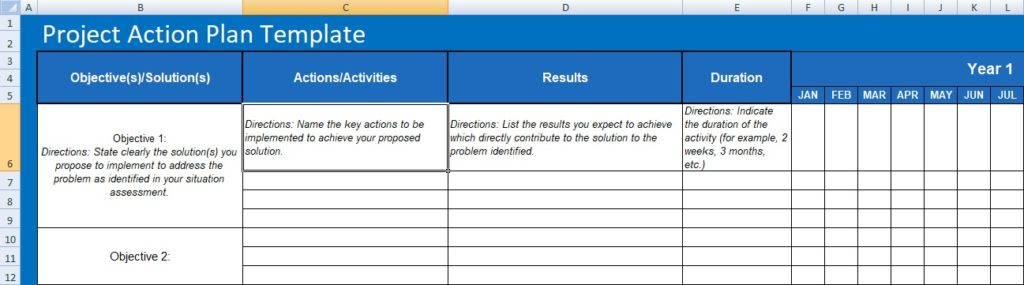 Project management action plan template