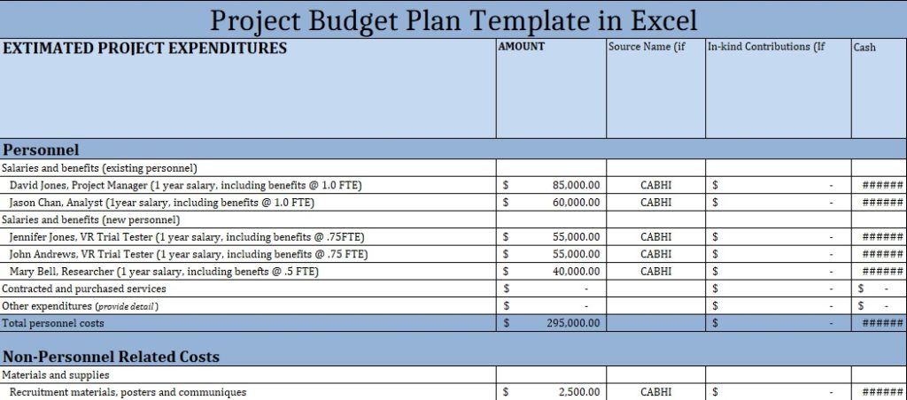 project budget template excel