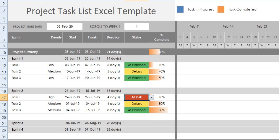 Download Project Task List Template Excel Excelonist