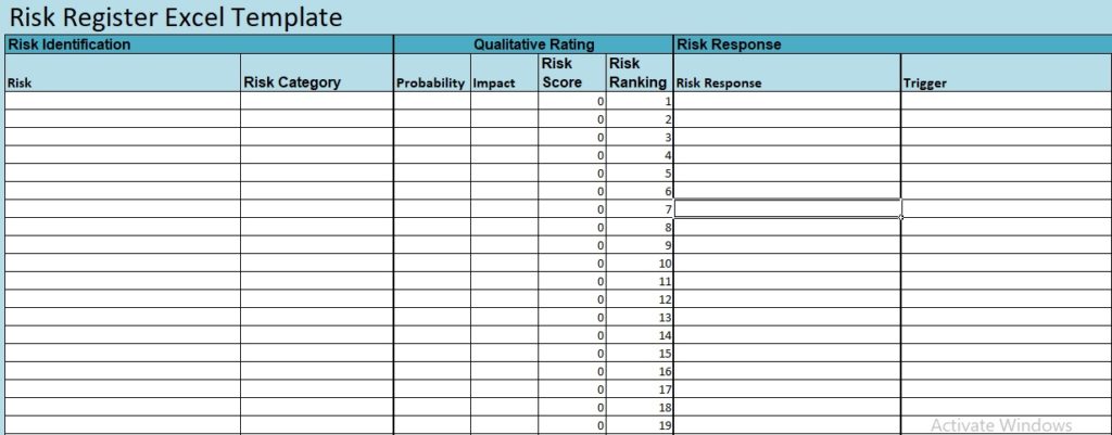 Risk Register Excel Template