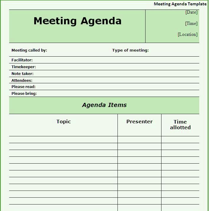 Meeting Agenda Template Excelonist