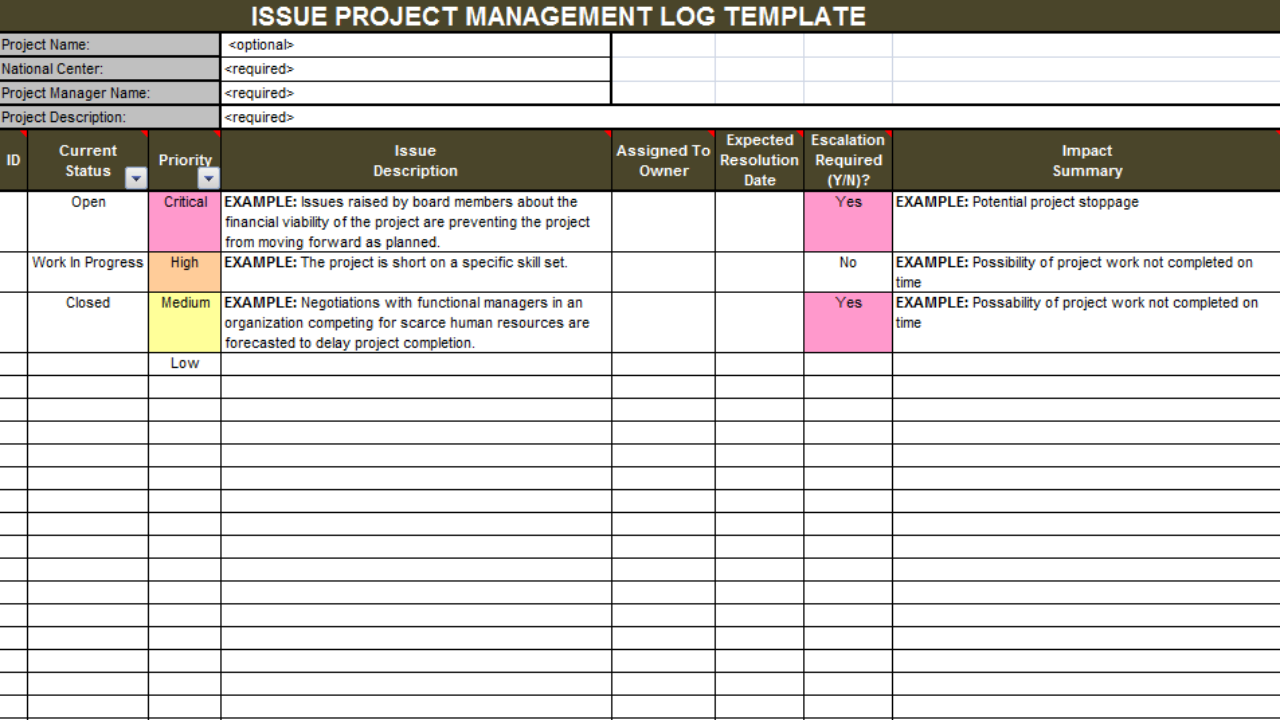 Project Issue Log Template Get Project Risk Register Template In