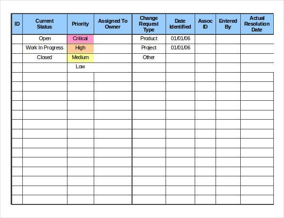 Project Change Log Template