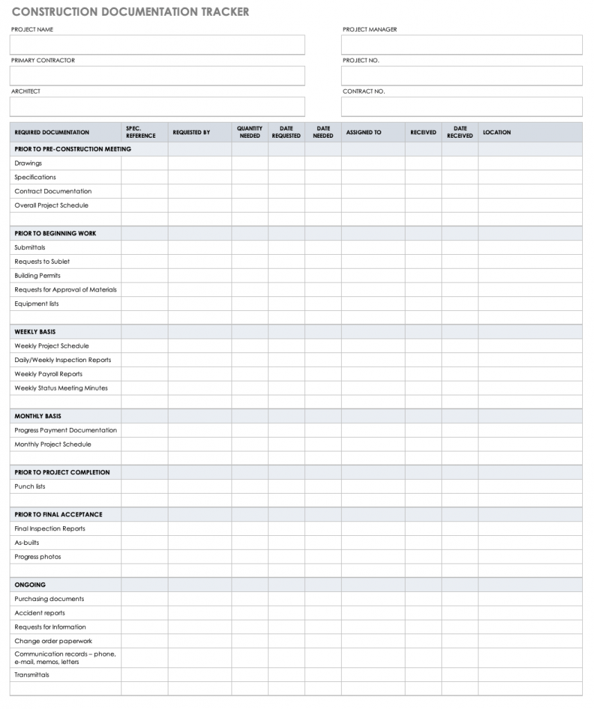 construction documentation tracker