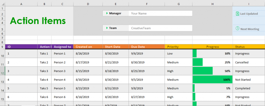 Project Action Item Template