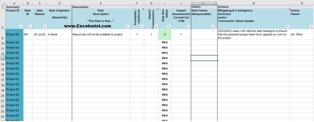 RAID LOG Template